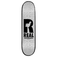 a skateboard with the word real on it